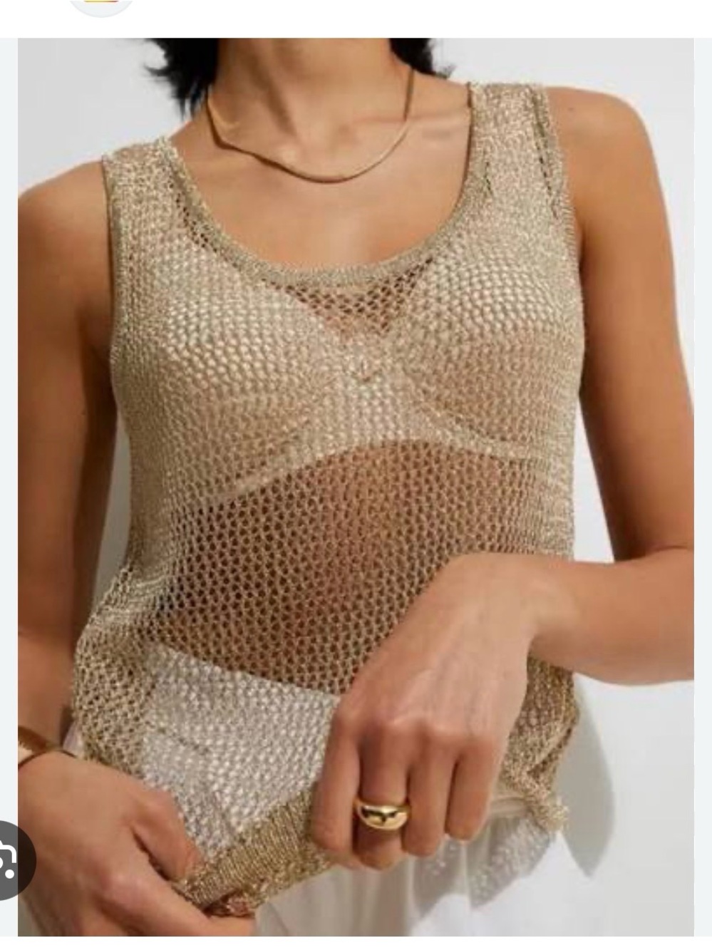 Zara Metallic Gold Sheer Knit Tank Top
